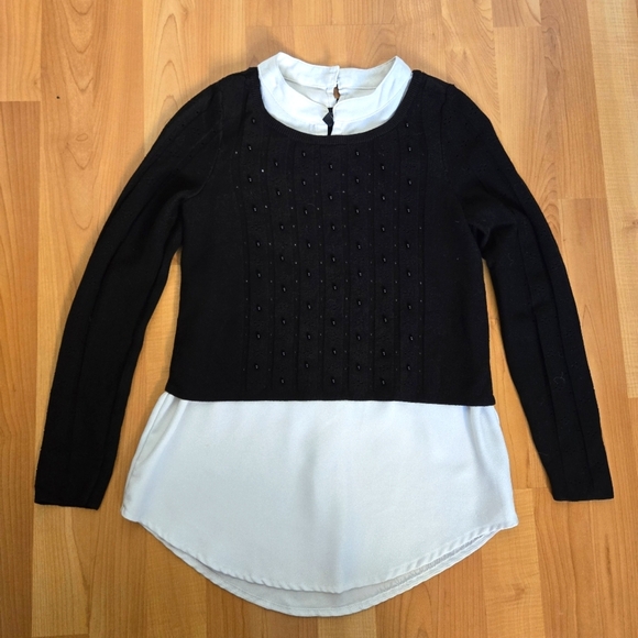 WHBM Layered Black Beaded Sweater Womens XS Twee Preppy Feminine Office Academia - Picture 1 of 9